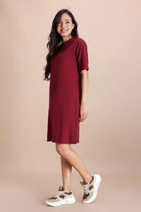 Zivame 2 Mile Fashion Knit Cotton Loungewear Dress - Deep Claret — thumbnail 3